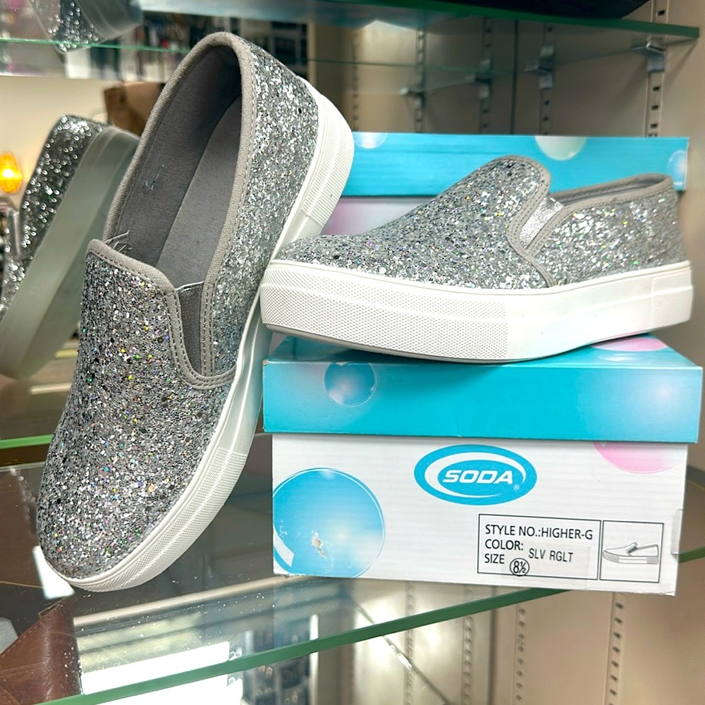 Soda silver glitter slip on shoes